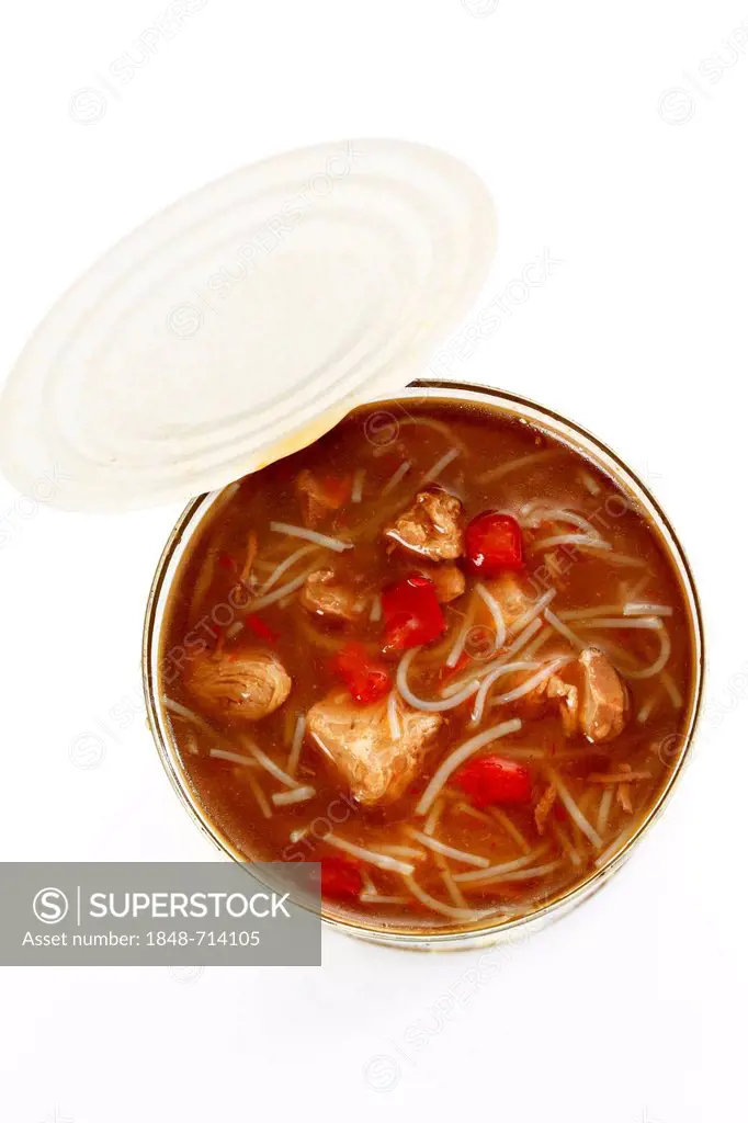 Tin can, opened can with bihun soup