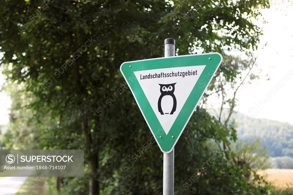 Nature reserve, sign, Weserbergland region, Germany, Europe
