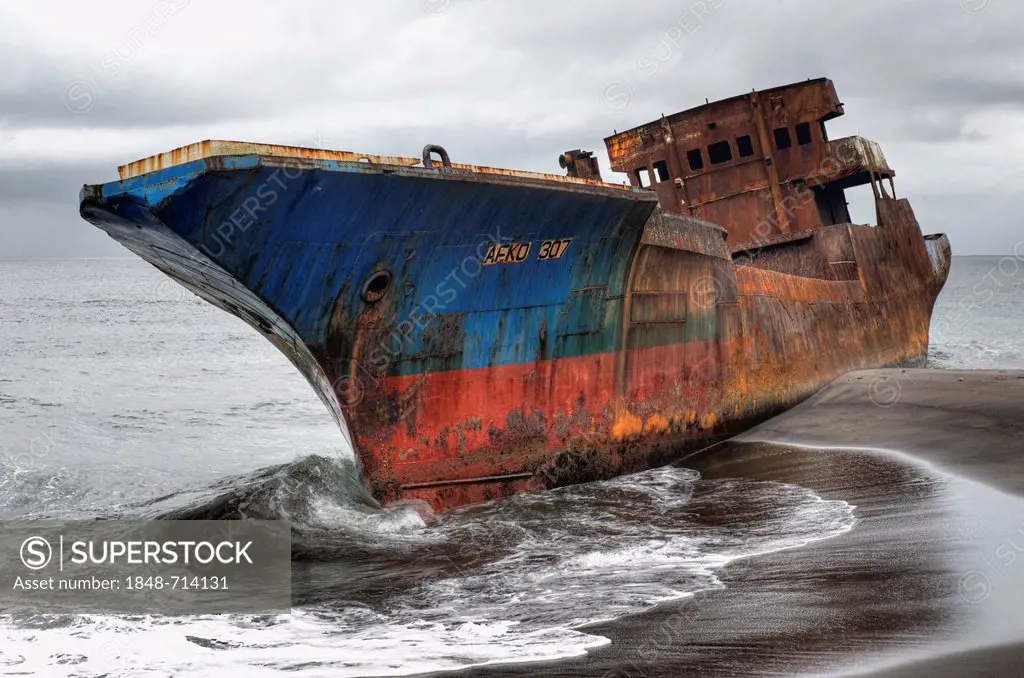 Stranded cargo ship, near Limbe, Cameroon, Africa