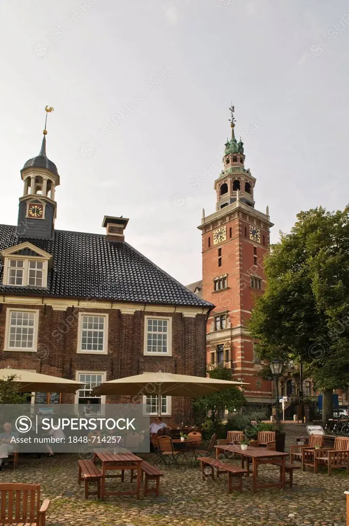 Historic building, Zur Waage und Boerse, weighmaster's office and stock exchange in front of the city hall, museum harbour, Leer, East Frisia, Lower S...