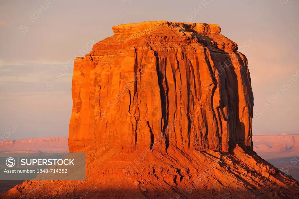 Merrick Butte table mountain in the evening light after a thunderstorm, Monument Valley, Navajo Tribal Park, Navajo Nation Reservation, Arizona, Utah,...