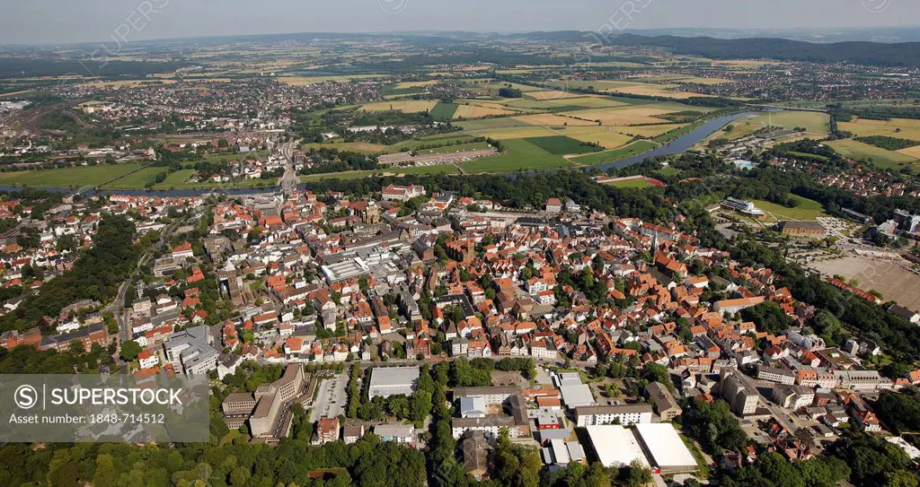 Aerial view, Minden, Minden-Luebbecke, North Rhine-Westphalia, Germany, Europe