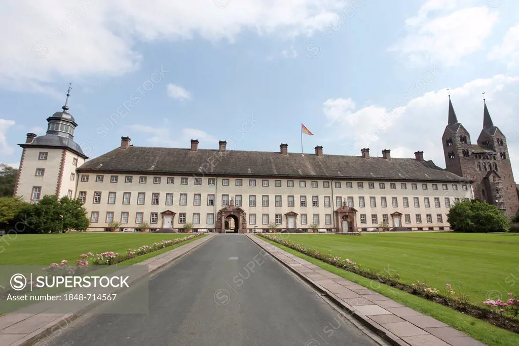 Schloss Corvey castle, former abbey, Hoexter, Weserbergland region, North Rhine-Westphalia, Germany, Europe