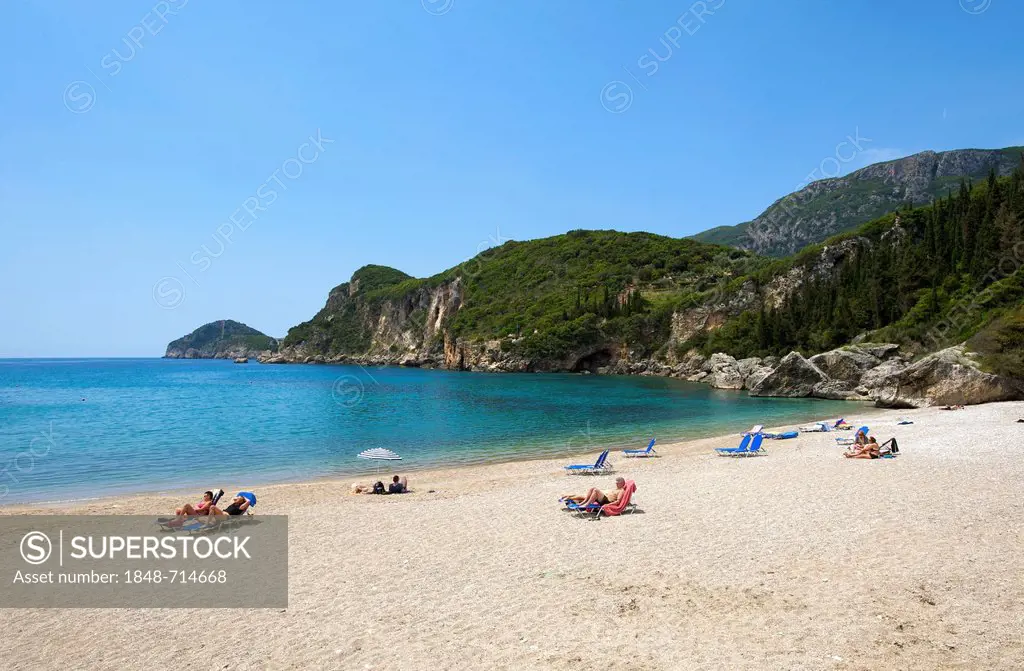 Beach of Liapades, bay of Paleokastritsa, Corfu, Ionian Islands, Greece, Europe