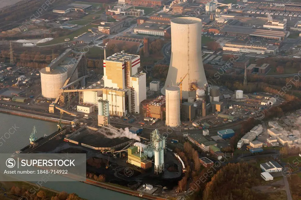 Aerial view, Trianel coal power plant, Luenen, Datteln-Hamm Canal, Ruhr area, North Rhine-Westphalia, Germany, Europe