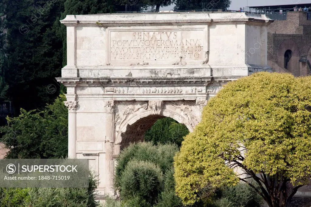 The replica of the Arch of Titus from the 19th century, eastern Forum Romanum, Roman Forum, Rome, Italy, Europe