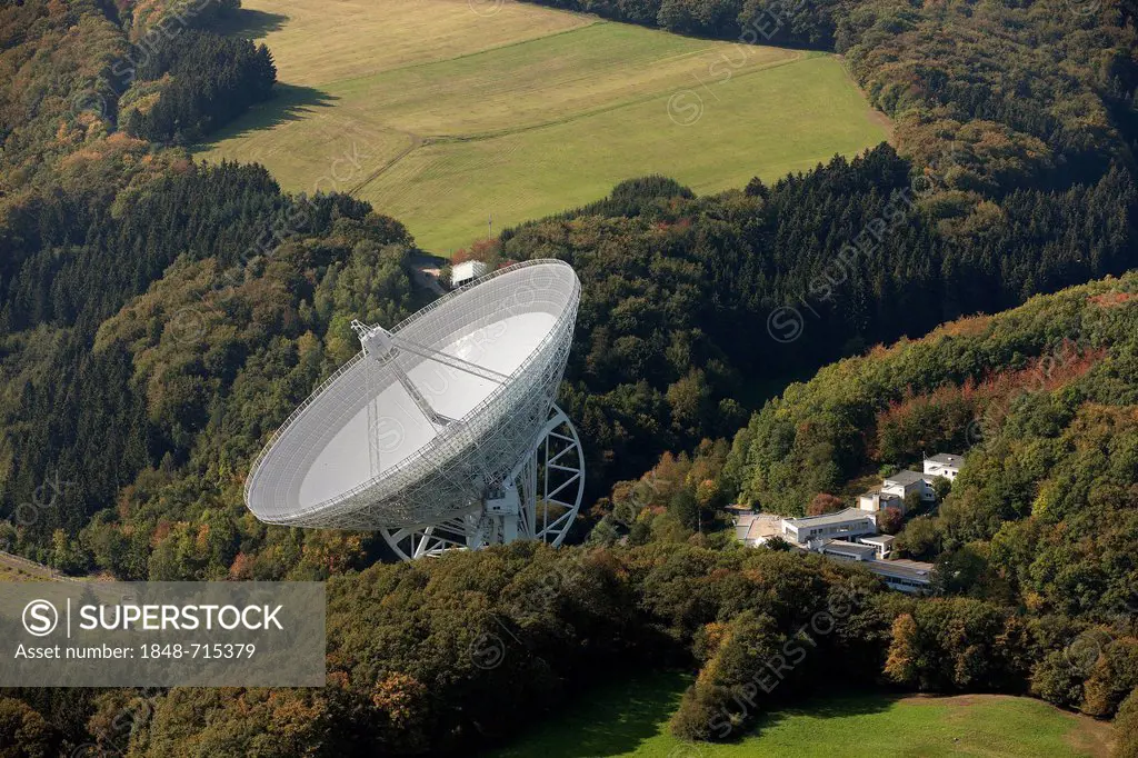 Aerial view, radio telescope, Effelsberg, Bad Muenstereifel, Eifel mountain range, North Rhine-Westphalia, Germany, Europe