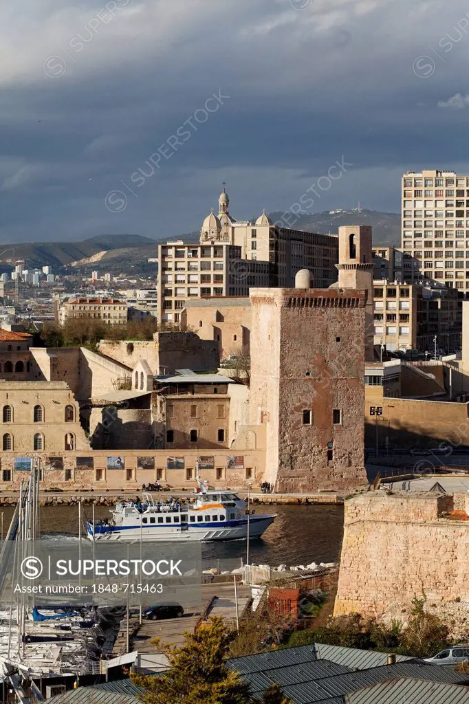Fort Saint Jean, entrance of the Vieux Port, old port, Marseille, Bouches-du-Rhone, Provence, France, Europe