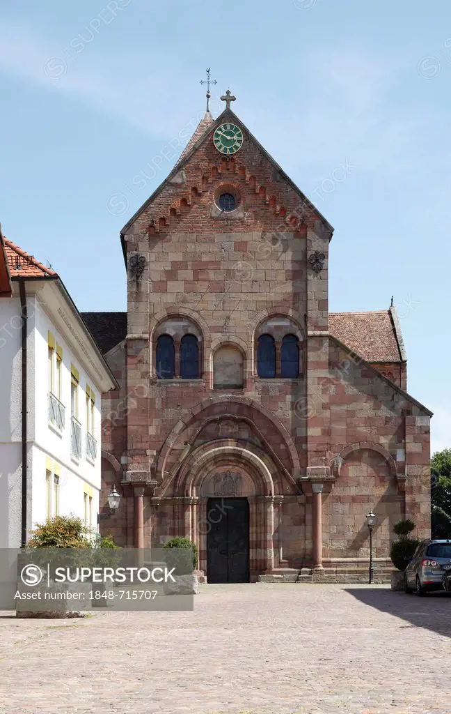Schwarzach Minster, former Romanesque Abbey Church of St. Peter and Paul, Benedictine Abbey of Schwarzach, Rheinmuenster, Baden-Wuerttemberg, Germany,...