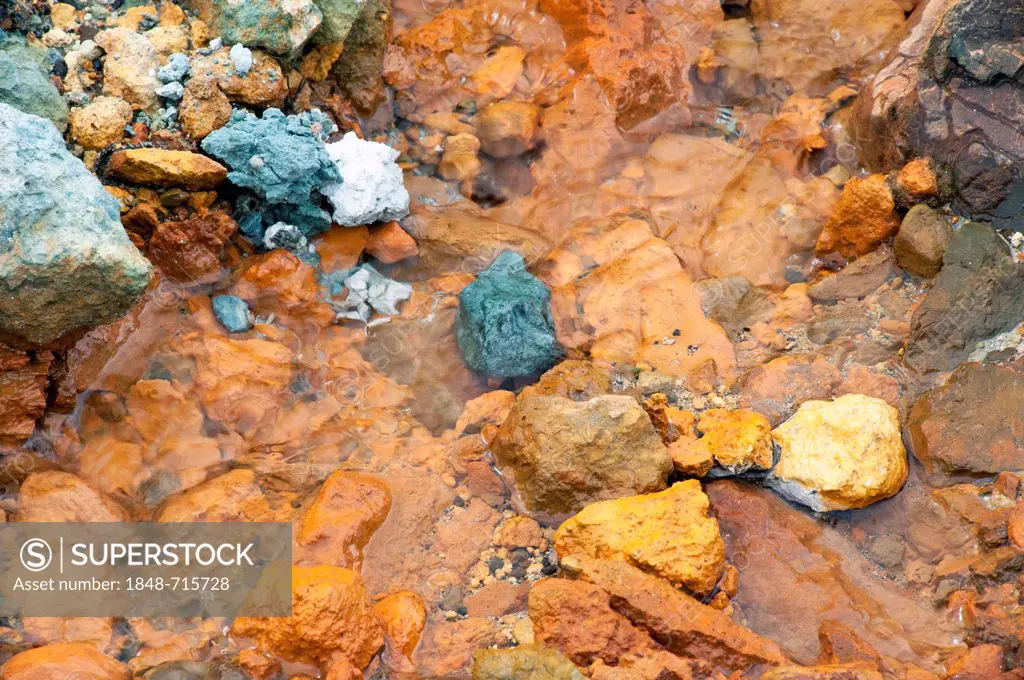 Detail of colourful rhyolite stones near Landmannalaugar, Fjallabak Nature Reserve, Iceland, Europe