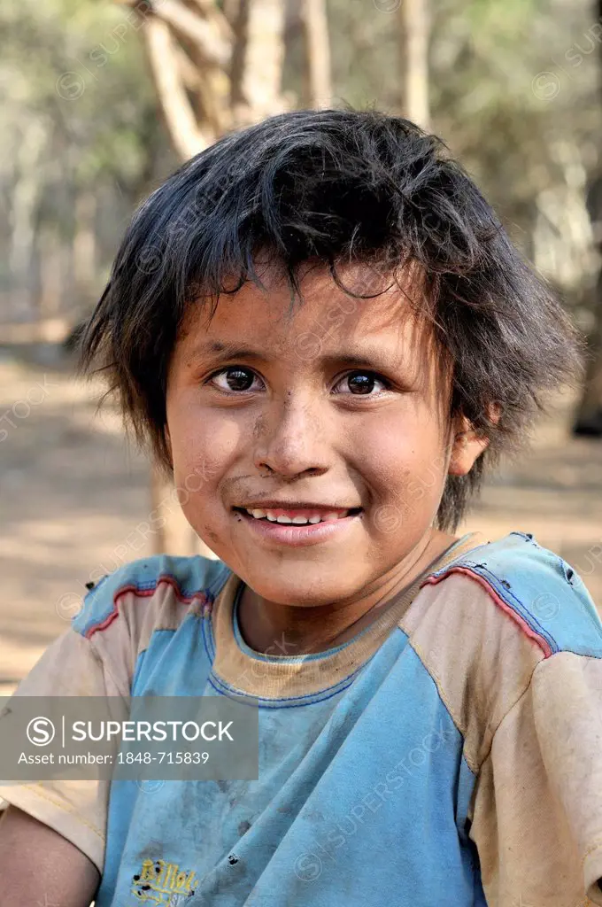 Portrait of an indigenous boy from the Wichi Indians tribe, San José, Gran Chaco, Salta, Argentina, South America