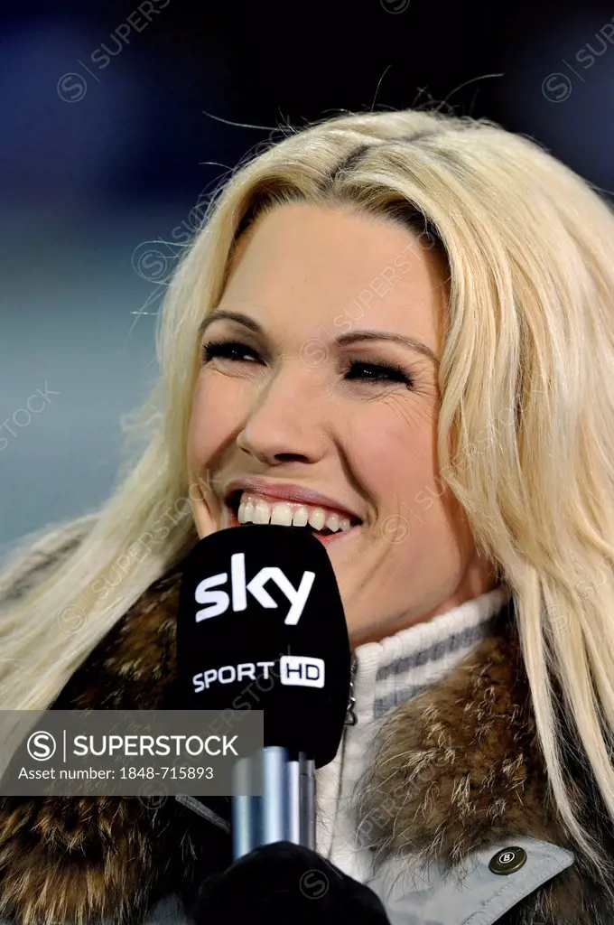 Sky Sports presenter Jessica Kastrop, Wirsol Rhein-Neckar-Arena, Sinsheim-Hoffenheim, Baden-Wuerttemberg, Germany, Europe