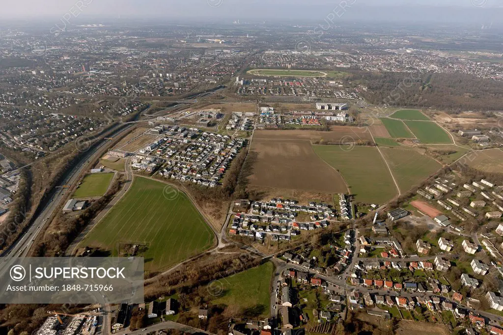 Aerial view, Stadtkrone Ost, B1, commercial area, residential area, development company, Dortmund, Ruhr area, North Rhine-Westphalia, Germany, Europe