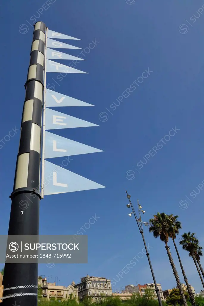 Sign, Port Vell, Barcelona, Catalonia, Spain, Europe, PublicGround