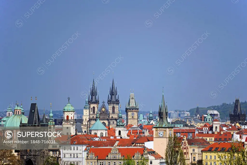 View across the rooftops of Prague in the early morning, Czech Republic, Europe