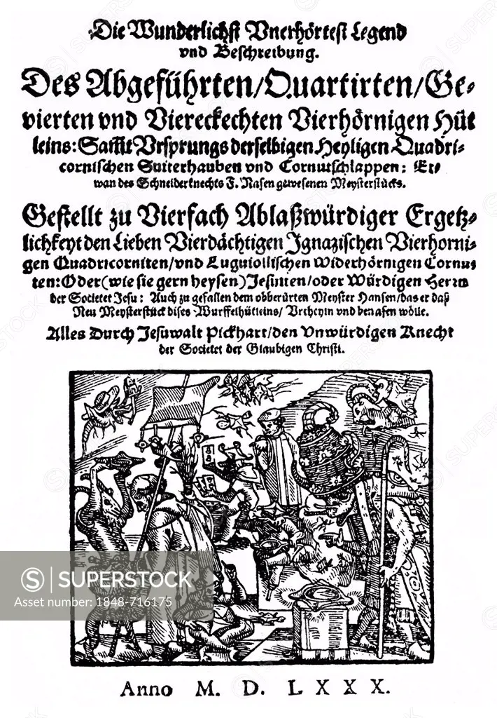 Historic print, title page by Johann Baptist Fischart, 1546 - 1591, an early Modern High German writer, from Bildatlas zur Geschichte der Deutschen Na...