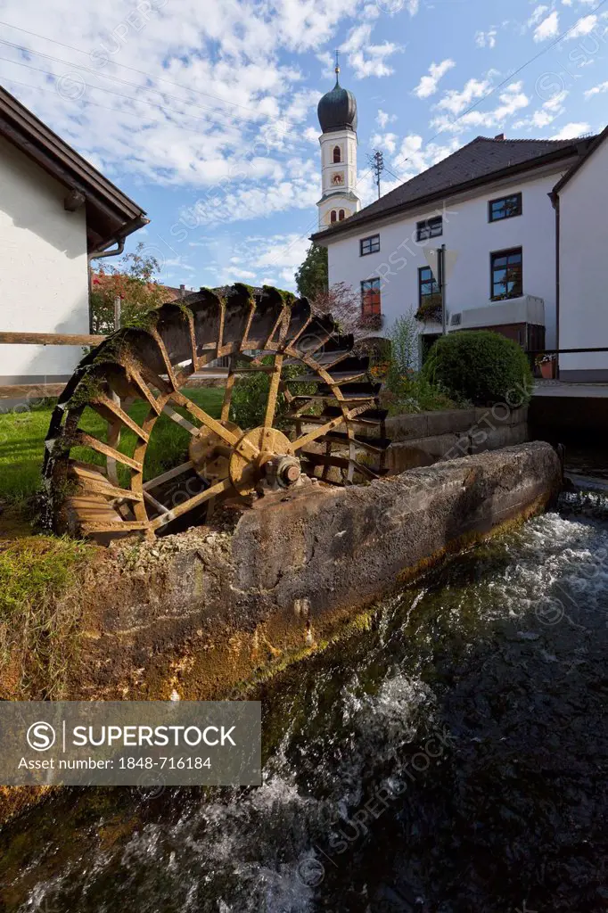 Old mill wheel, Waal, Bavaria, Germany, Europe, PublicGround