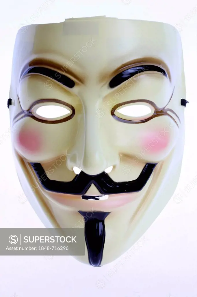 Anonymous mask, Guy Fawkes mask from the movie V for Vendetta, the symbol of the hacker movement, Anonymous movement against the financial world