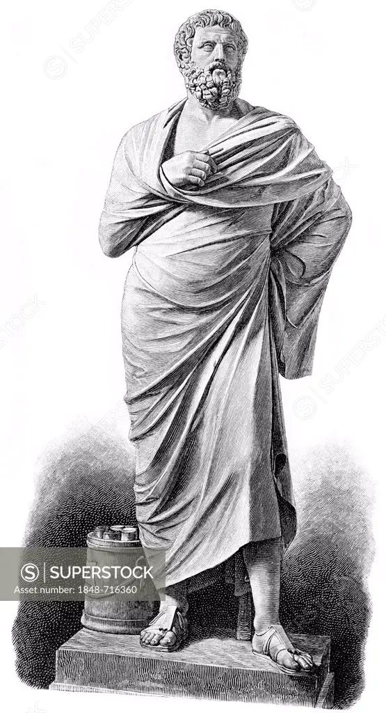 Historical print from the 19th century, statue of Sophocles, 497 or 496 BC - 406 or 405 BC, a classical Greek poet