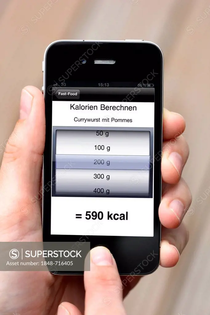Iphone, smart phone, app on the screen, calorie calculator