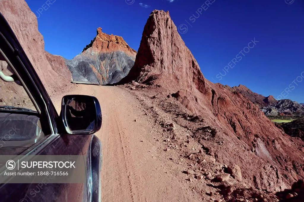Wild West landscape as seen from a car, Tupiza, Departamento Potosi, Bolivia, South America