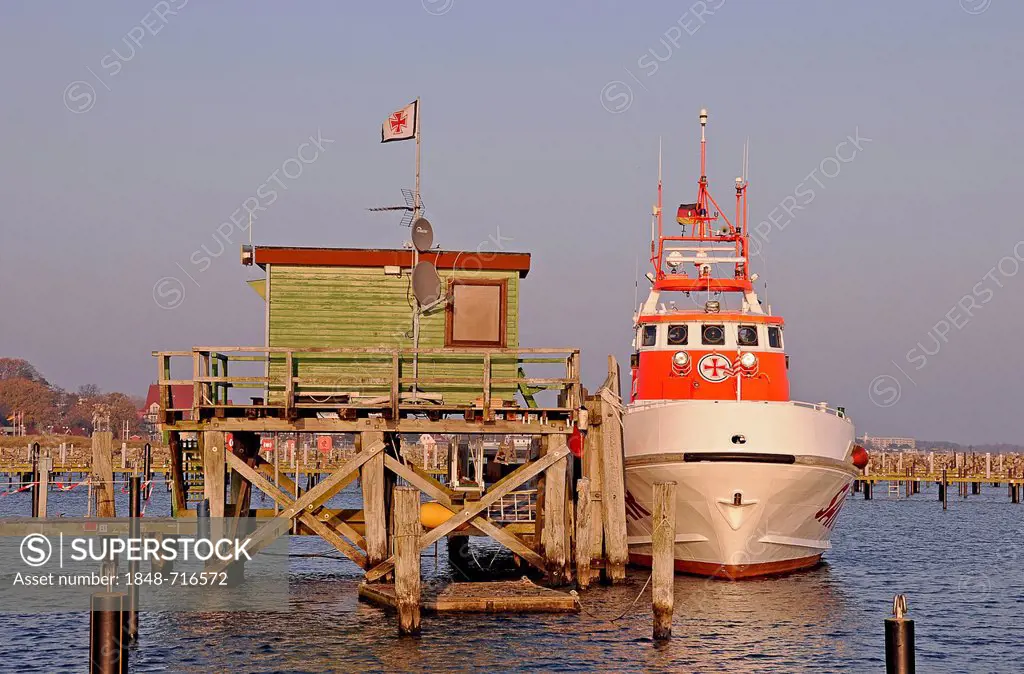 Lifeboat, marina, Baltic Sea, Groemitz, Schleswig-Holstein, Germany, Europe