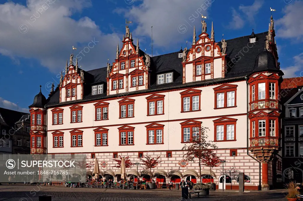 Magnificant Renaissance building, Stadthaus building, built 1597 to 1601, market square, Coburg, Upper Franconia, Bavaria, Germany, Europe