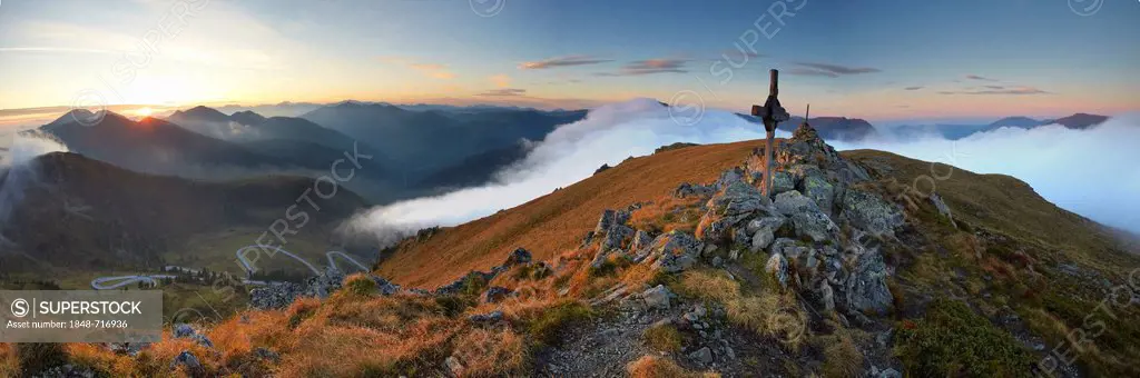 Panoramic image, Mt Schiestelnock, Gmuend, Carinthia, Nockberge National Park, Austria, Europe