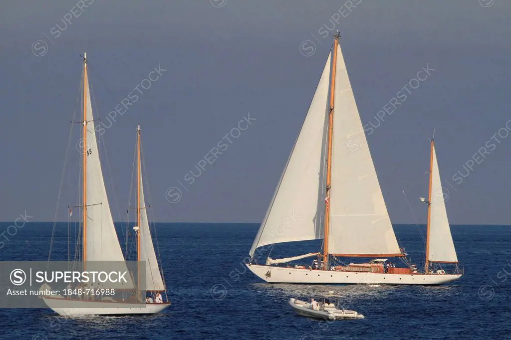 Sailing regatta during the Monaco Classic Week 2011 with historic sailing yachts, Monaco, Cote d'Azur, Mediterranean, Europe