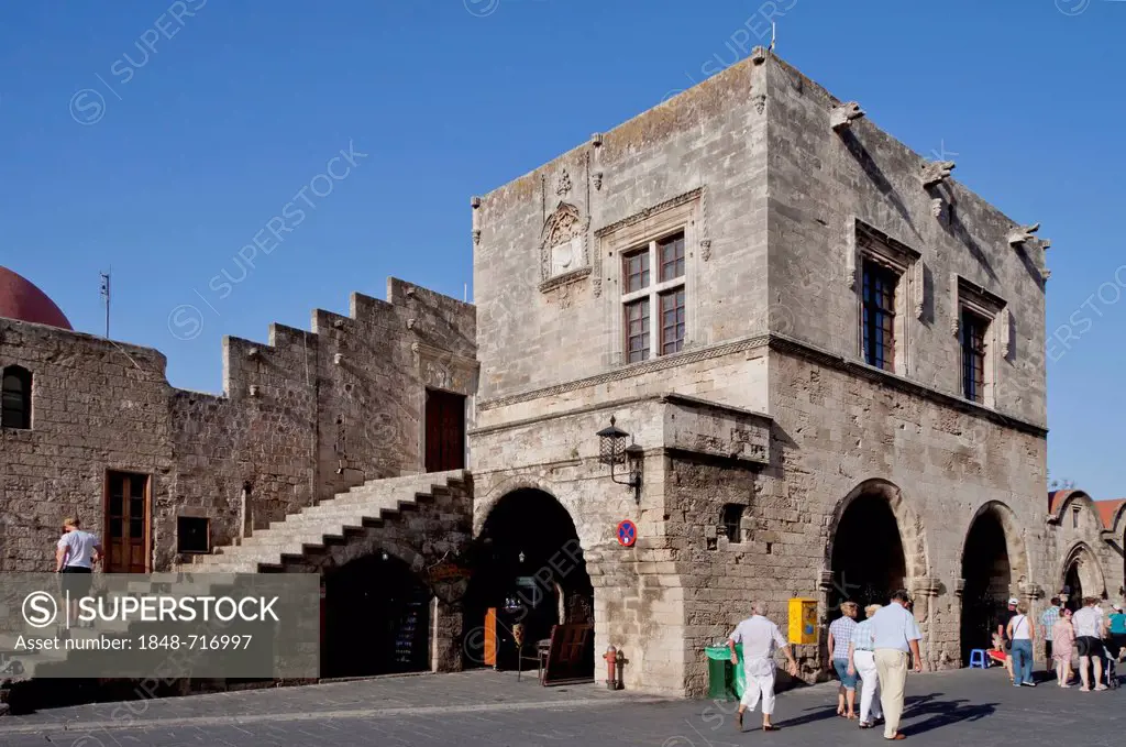 Kastellania on Platia Ippokratou, historic centre of Rhodes, Greece, Europe, PublicGround