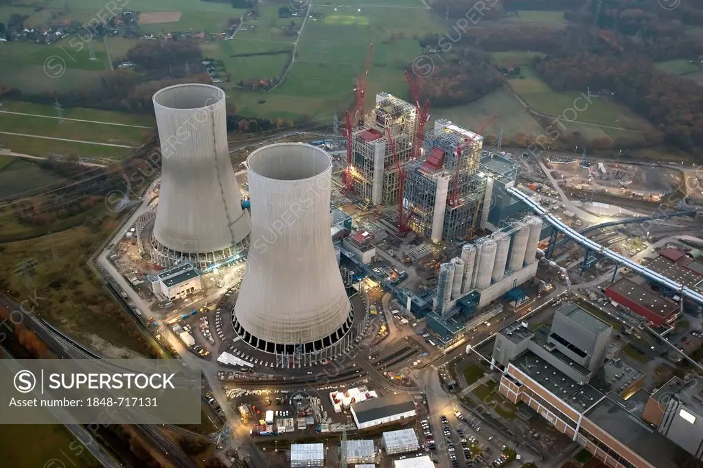 Aerial view, Westfalen power plant, coal power plant, RWE Power, Hamm-Uentrop, Ruhr area, North Rhine-Westphalia, Germany, Europe