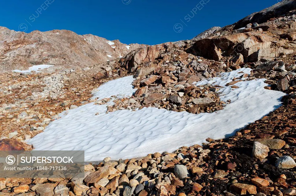 Snowfield on Mittivakkat Glacier, Ammassalik Peninsula, East Greenland, Greenland