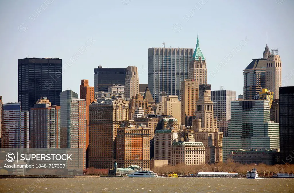 New York City skyline as seen from Liberty Island, New York City, New York, United States, North America