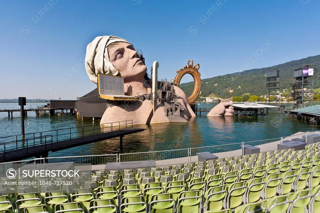 Andre Chenier opera by Umberto Giordano, 2011 program, takes place on a stage floating on the lake, Spiel auf dem See, Bregenzer Festspiele, Bregenz F...
