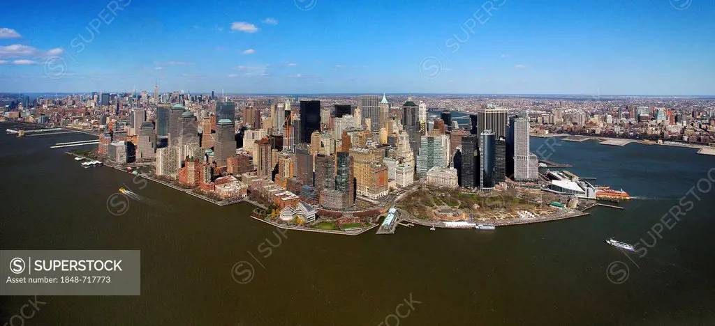 Aerial view, sightseeing flight, Battery Park, southern tip of Manhattan, New York City, New York, United States, North America