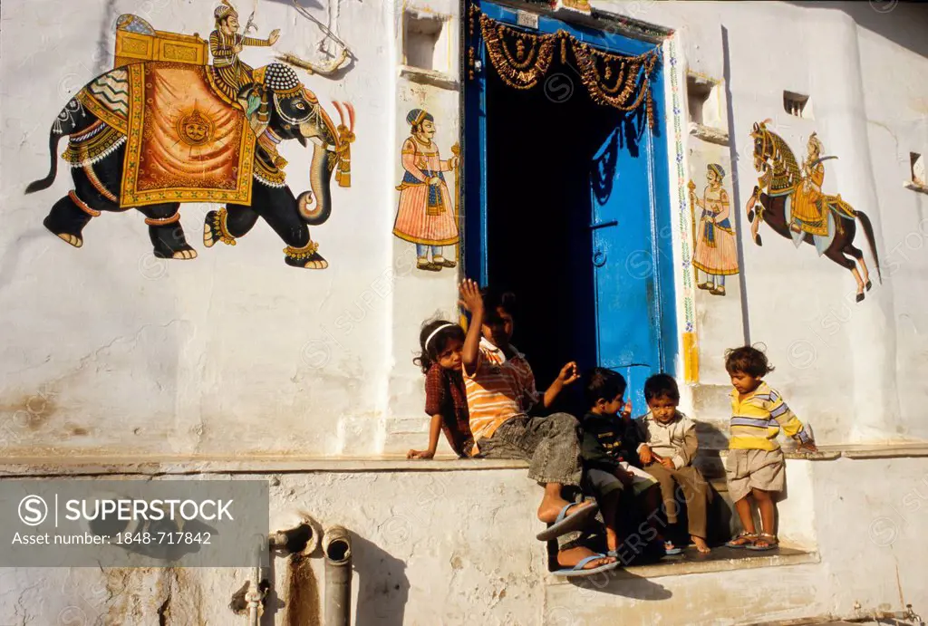 House, decorated for a wedding, Udaipur, Rajasthan, India, Asia