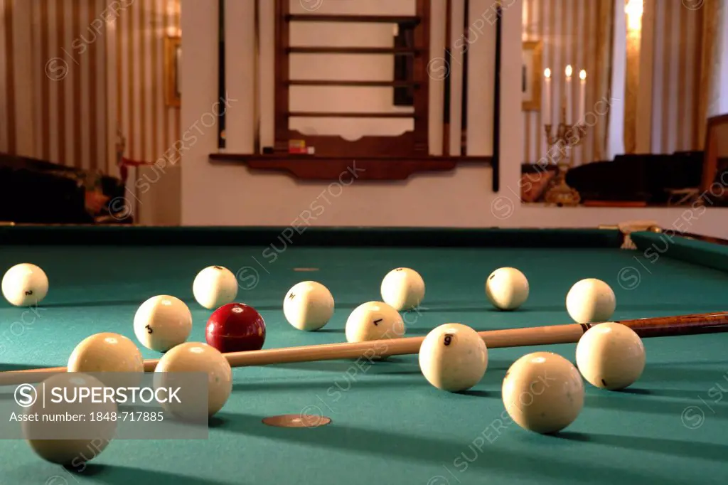 Billiards, billiard balls, billiard table