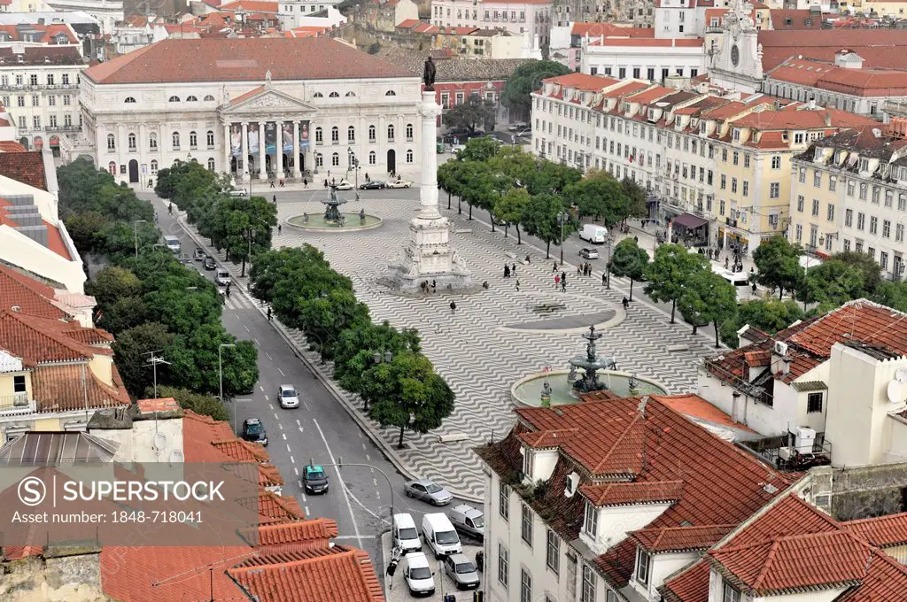 Rossio Square viewed from the Elevador de Santa Justa or Elevador do Carmo, Lisbon, Lisboa, Portugal, Europe