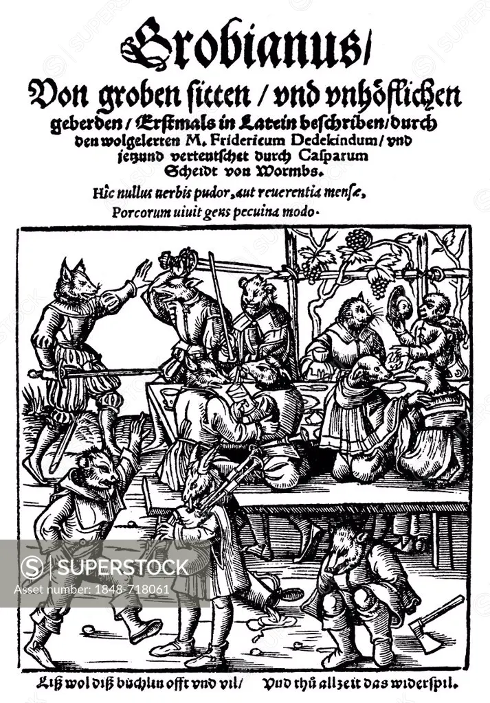 Historic print, 1551, front page by Caspar Scheidt or Scheit, 1520 - 1565, a German poet of French origin, from Bildatlas zur Geschichte der Deutschen...