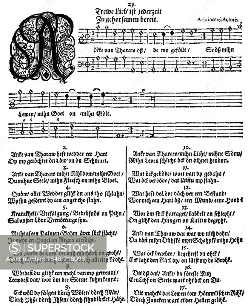Historic print, Aennchen von Tharau, a song by Simon Dach, 1605 - 1659, a German poet of the baroque period, from Bildatlas zur Geschichte der Deutsch...