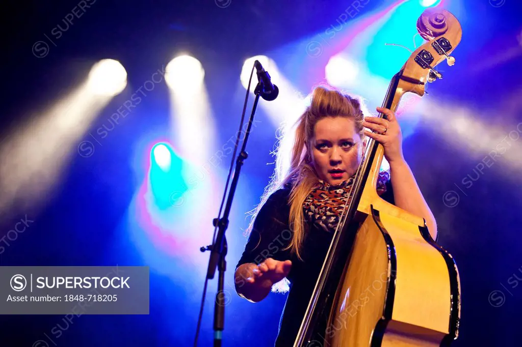 Stella Bondesson, one of the sisters from the Swedish siblings band Baskery, performing live in the Schueuer concert hall, Lucerne, Switzerland, Europ...