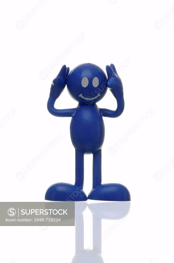 Blue figure covering its ears, hearing nothing, deaf