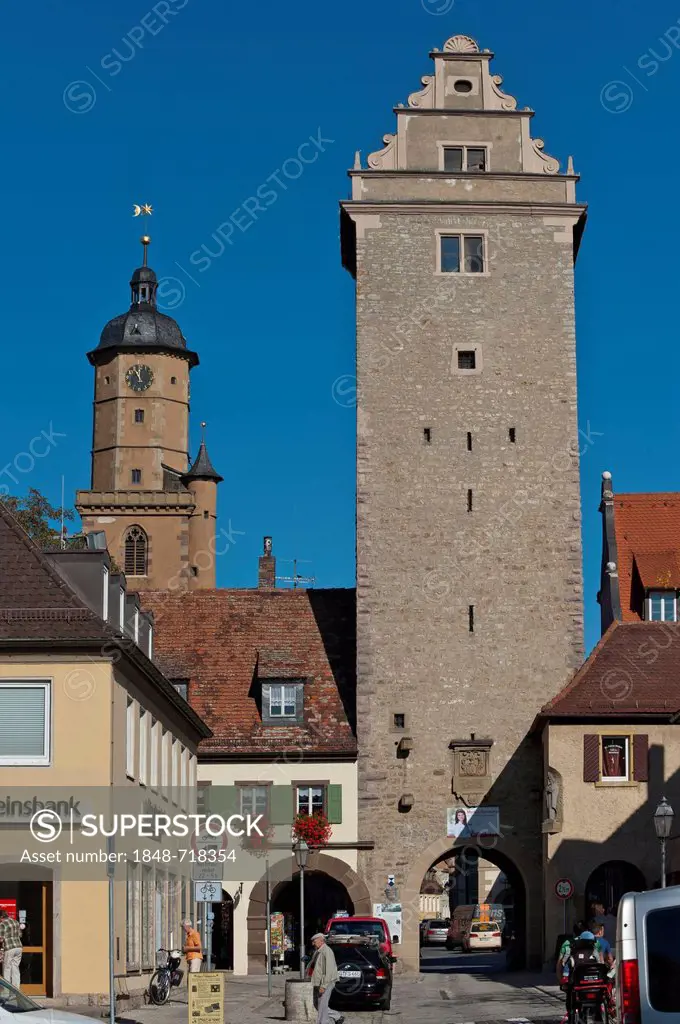 Sommeracher Tor gate, Diebenturm tower, Volkach, Lower Franconia, Germany, Europe