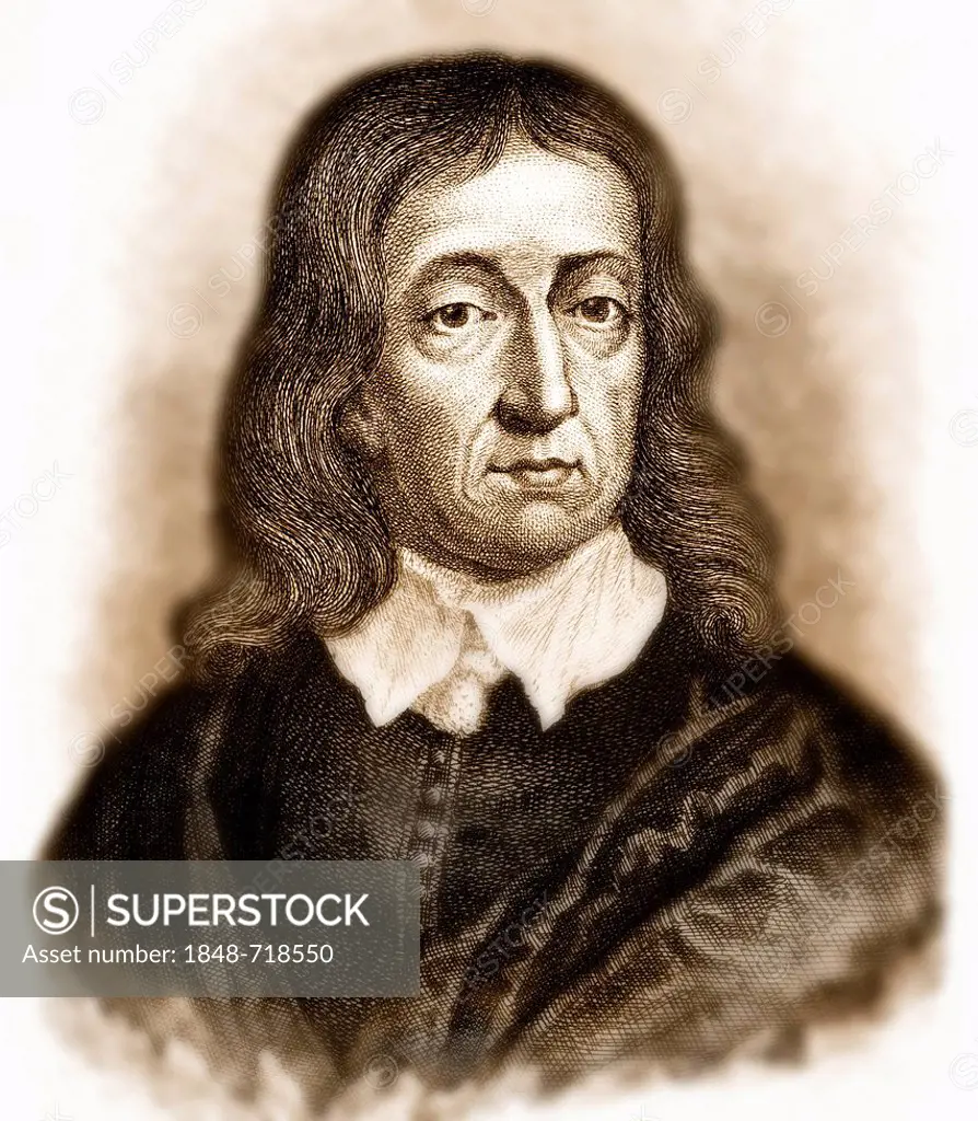 Historical engraving, digitally processed, portrait of John Milton, 1608 - 1674, an English poet and political philosopher