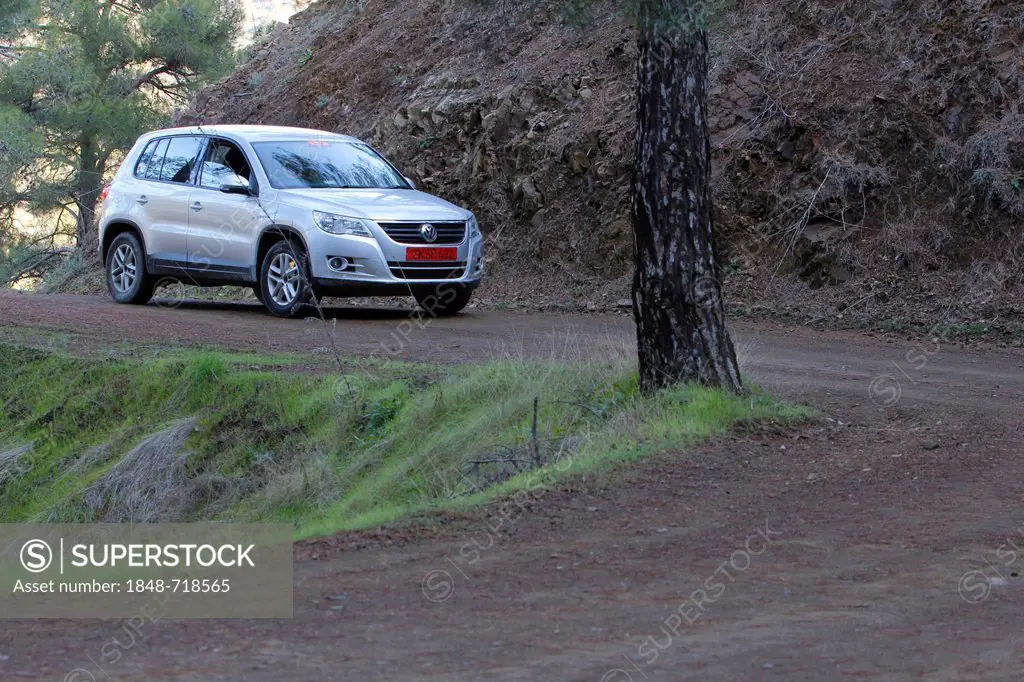 Offroad driving with a VW Tiguan car in the Troodos Mountains, Southern Cyprus, Cyprus, Greece, Europe