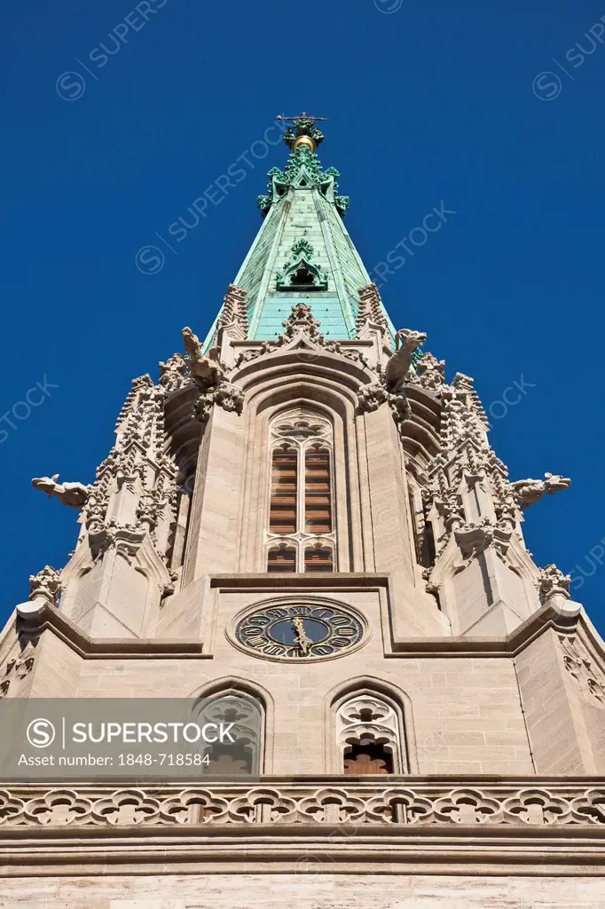 Steeple of St. Mary's Church, Muehlhausen, Thuringia, Germany, Europe