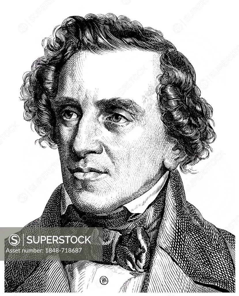 Historical illustration from the 19th Century, portrait of Giacomo Meyerbeer or Jakob Liebmann Meyer Beer, 1791 - 1864, a German conductor and compose...