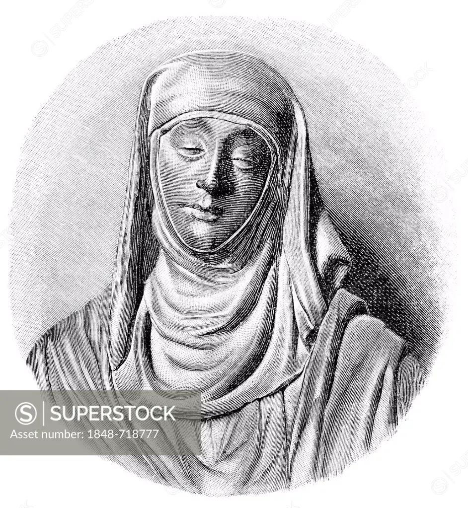 Historical illustration from the 19th Century, Saint Catherine of Siena, 1347 - 1380, an Italian mystic, virgin and Doctor of the Church