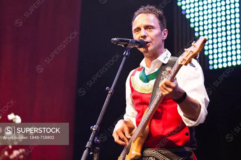 Markus Unterladstaetter, singer and frontman of the Austrian folk music and pop band Die jungen Zillertaler performing live at the Schlager Nacht 2012...