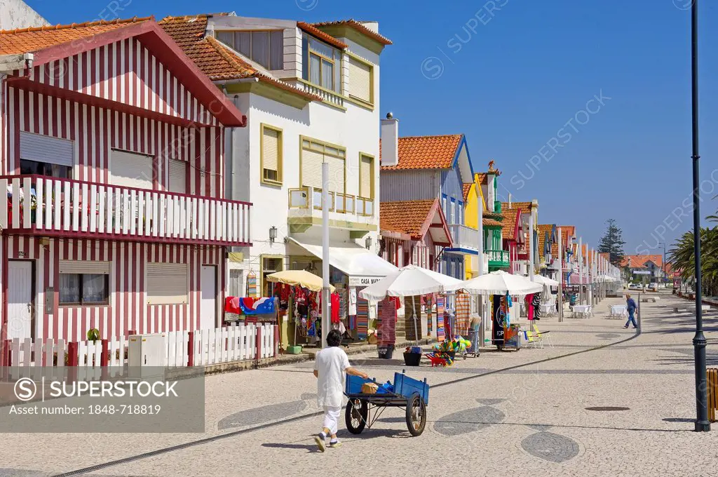 Palheiros, colourful houses, Costa Nova, Aveiro, Beiras region, Portugal, Europe